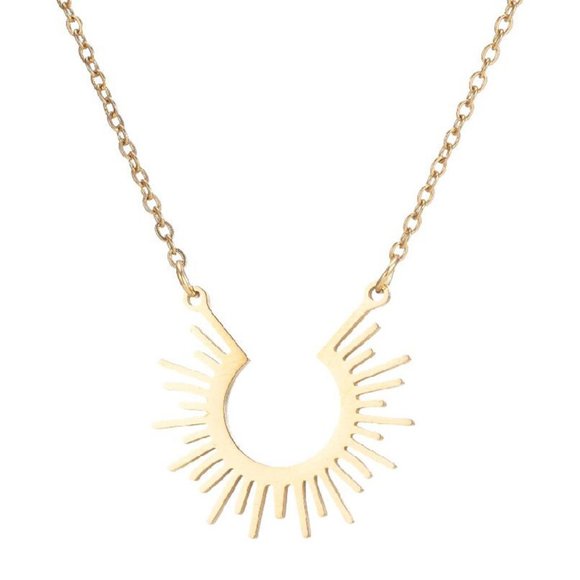 Gold Spiked Sun Ray Necklace - Celestial Pendant - Minimalist Design -‎ Elegant - Picture 7 of 9